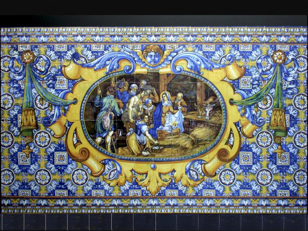Adoración de los Pastores en azulejería talaverana de Ruiz de Luna