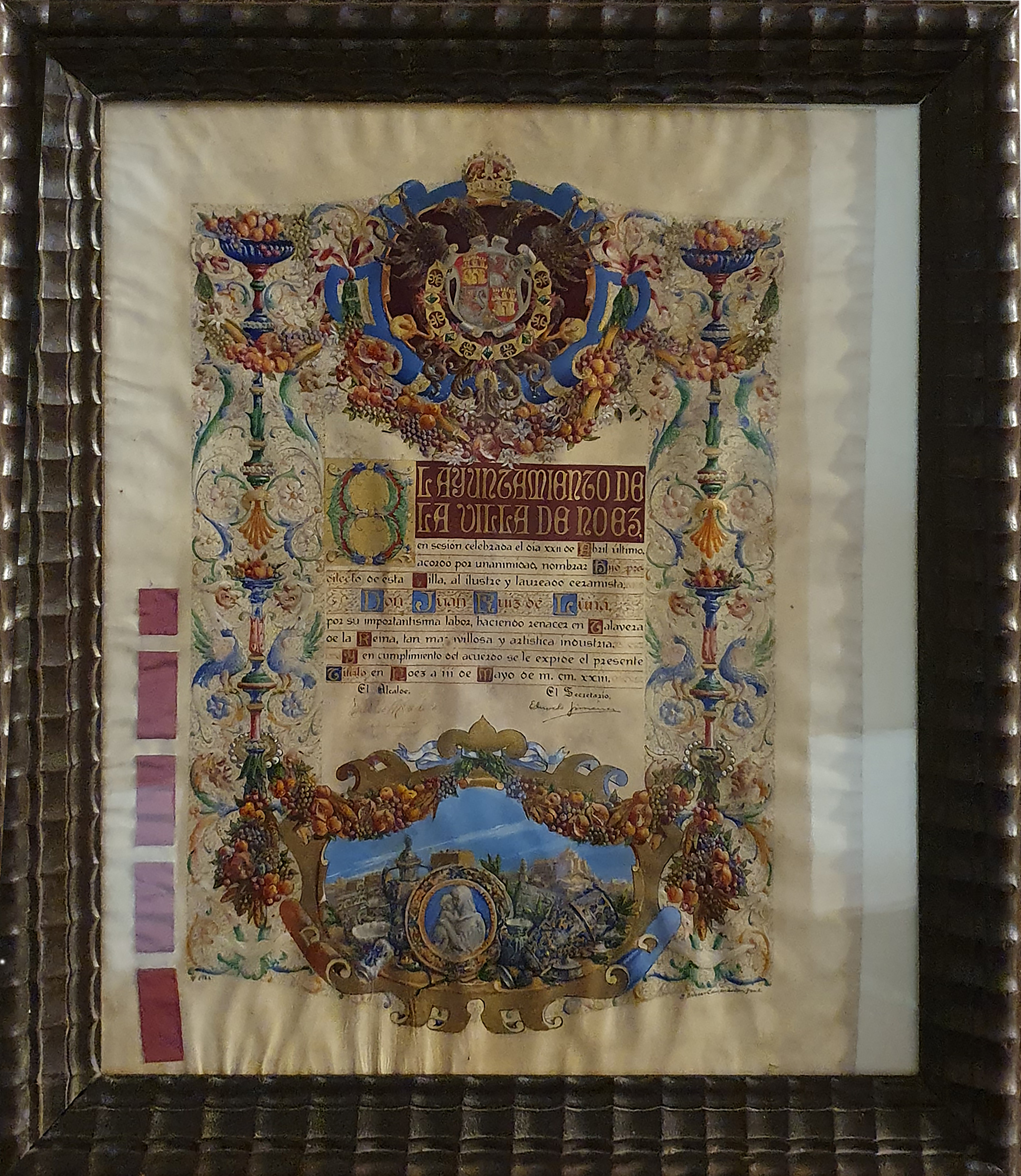 Diploma de Hijo Predilecto de Noez concedido a Juan Ruiz de Luna en 1923